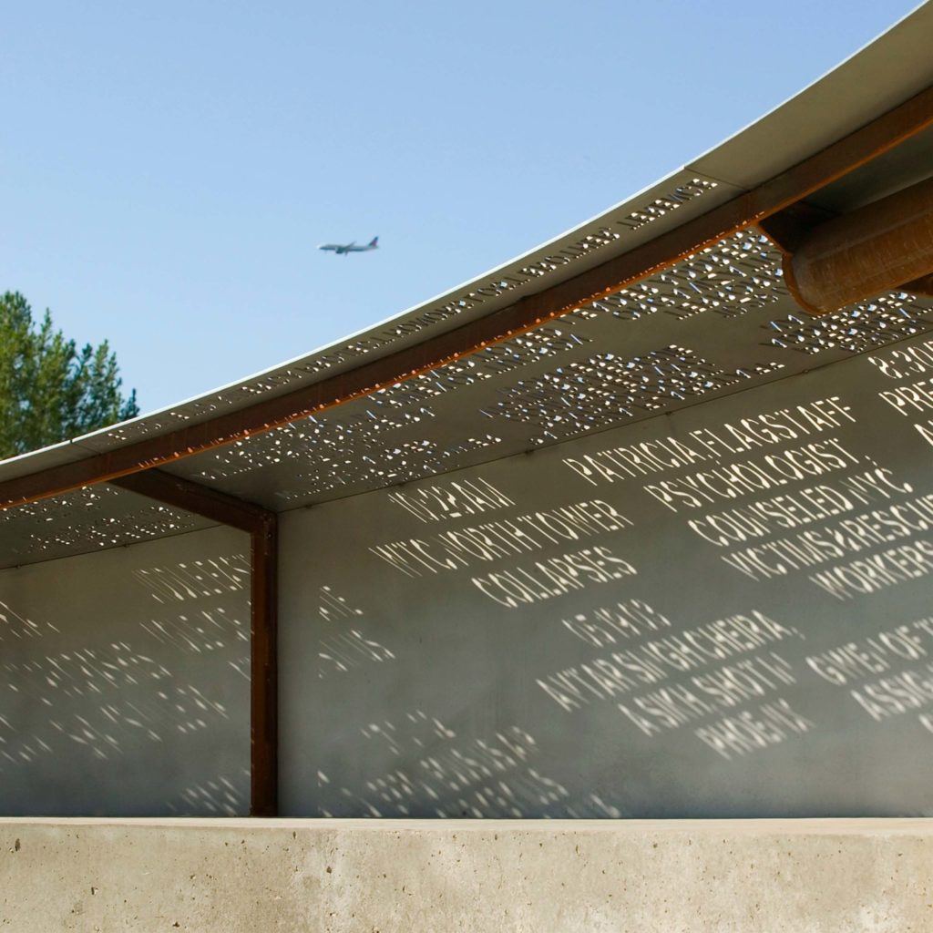 Phrases pulled from headlines, quotes, decisions, reactions, emotions, and judgments are carved through the steel canopy