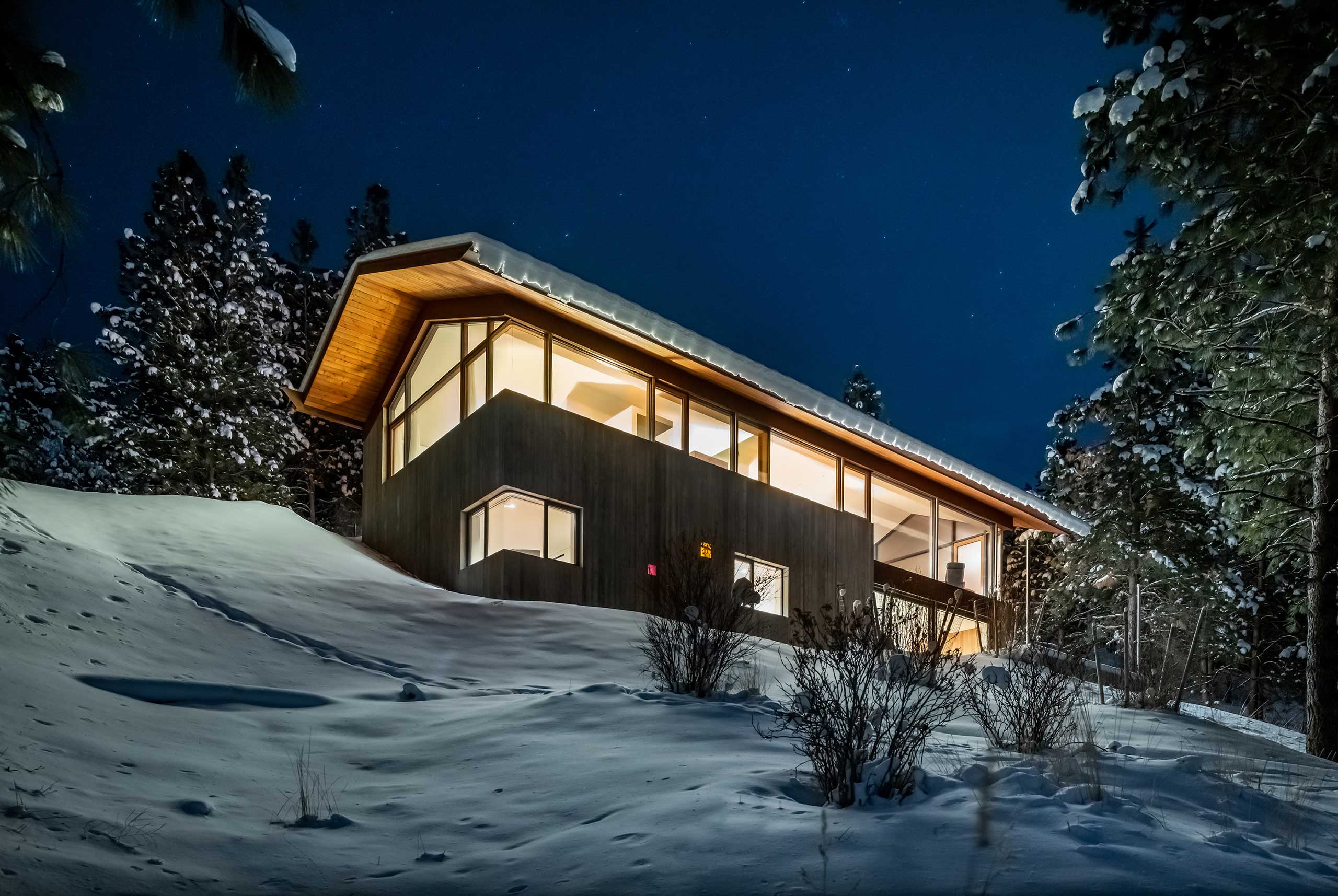 passive house dwelling exterior night