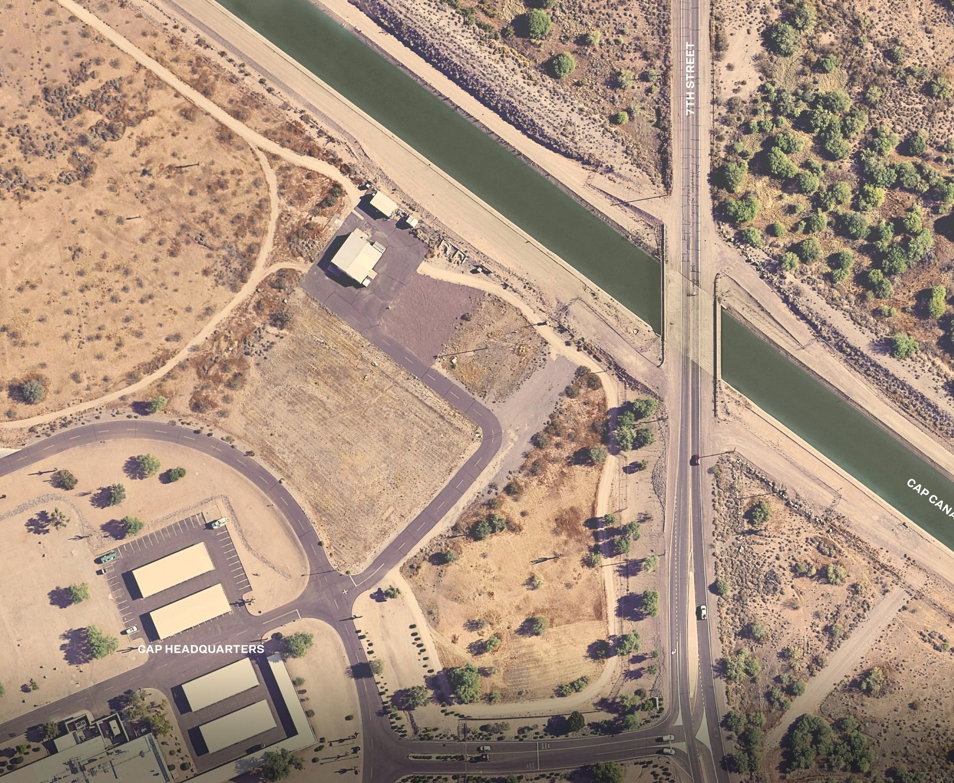 CAP Water Education Center – prior to Desert Garden Site Plan, Aerial Illustrated View Aerial view of CAP WEC site plan prior to construction of Jones Studio designed water museum