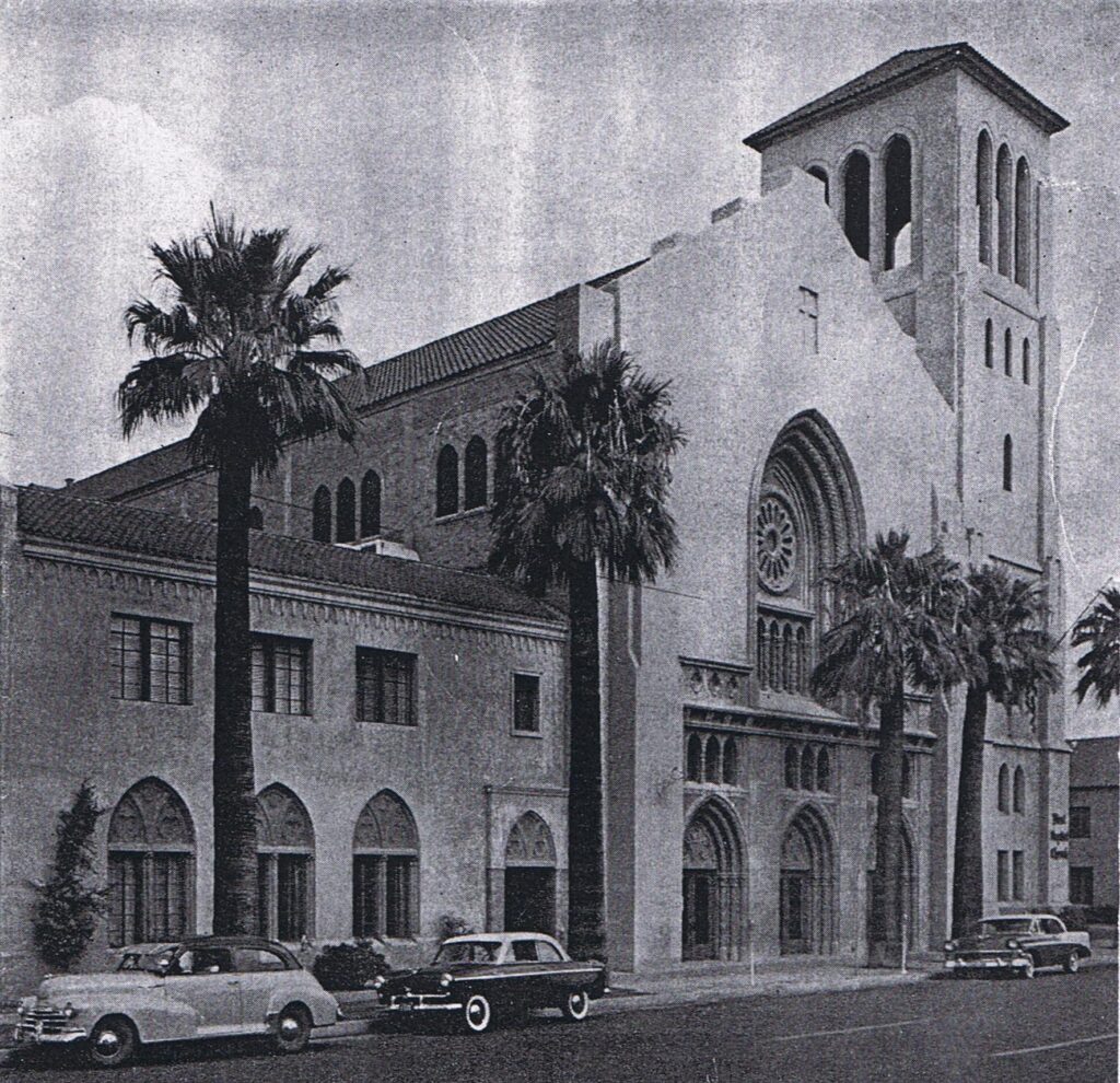 exterior façade front of historical Monroe St Abbey