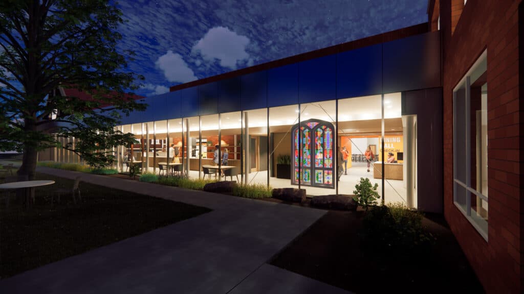 interior lighting displays the Center for Faith and Life space