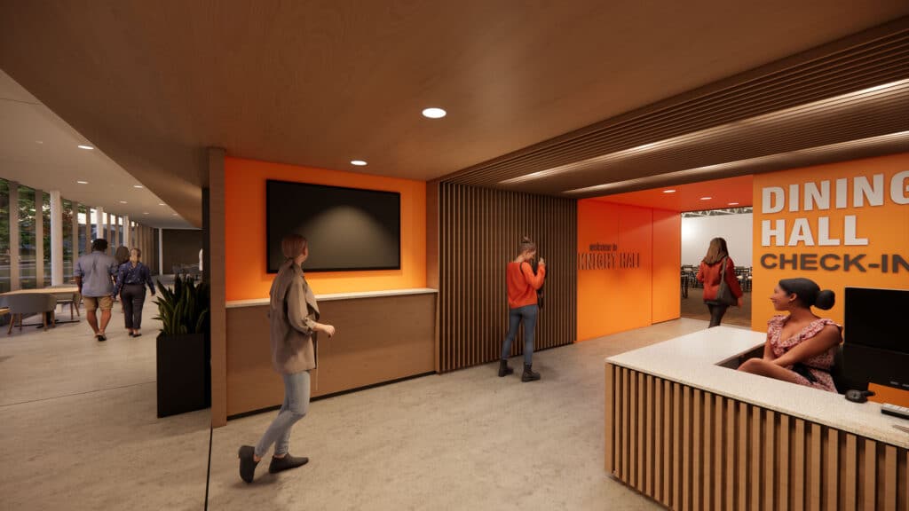 rendering of Jamestown dining hall check-in desk