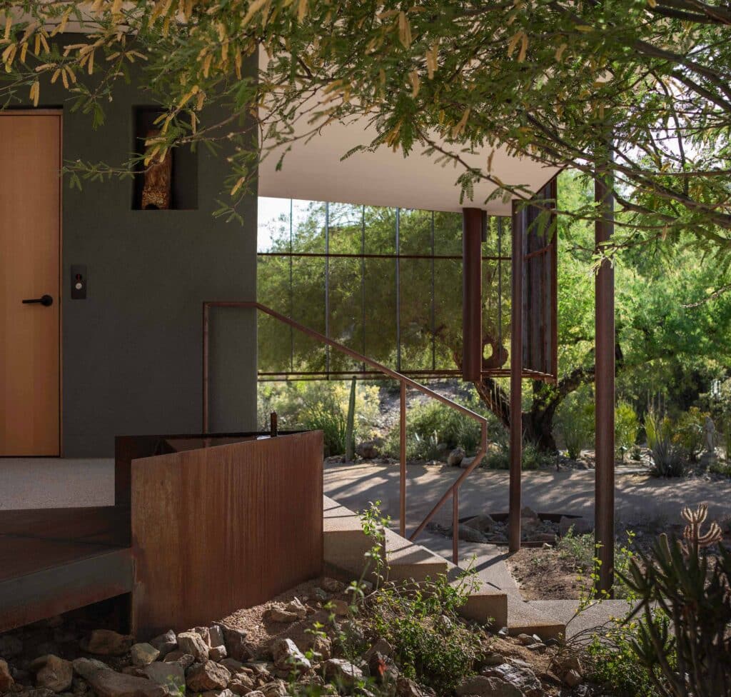 shaded path to the private entry of Camelback Casita