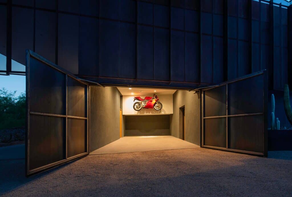 Ducati motorcycle displayed in the garage as art