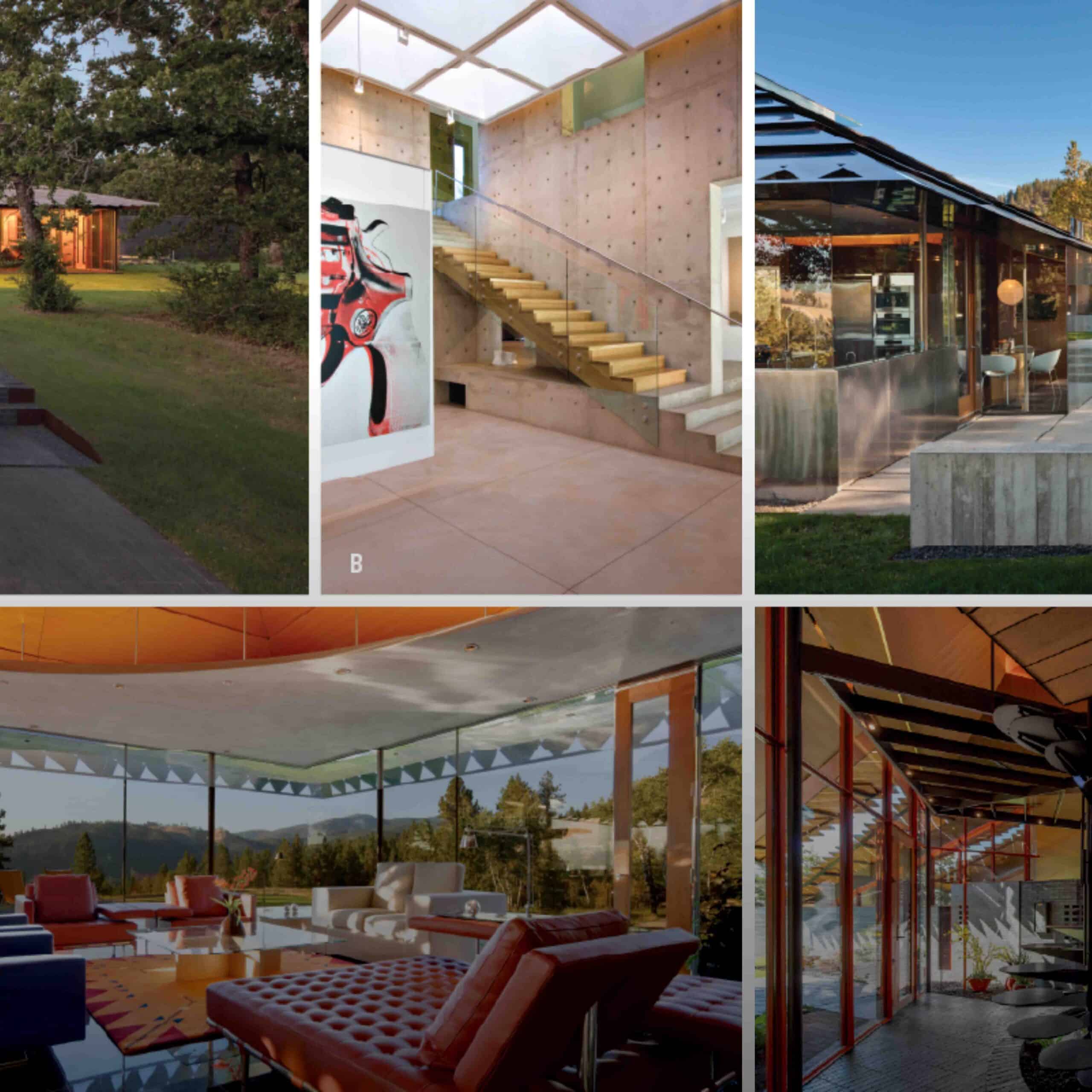 compilation of interior and exterior images of homes designed by Eddie Jones as part of the Arizona Residential Architecture publication; a matching game of interiors to exteriors